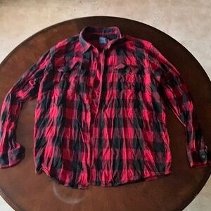 Red and Black Plaid Button-Up Shirt
